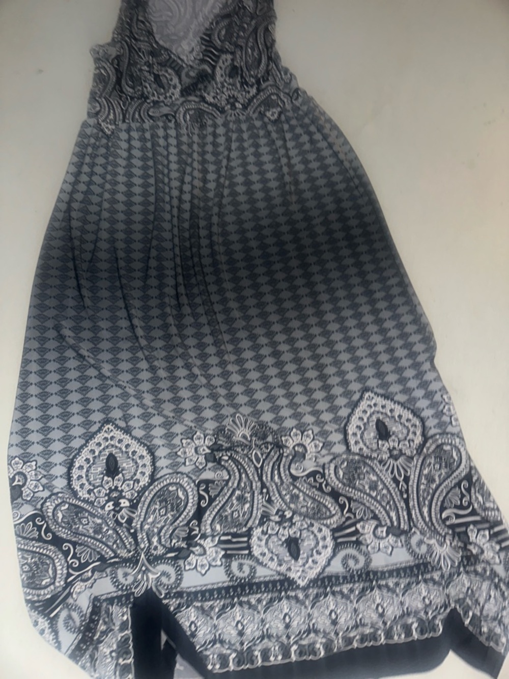 Womens Size 1X Sleeveless Gray & Navy Paisley Maxi Dress